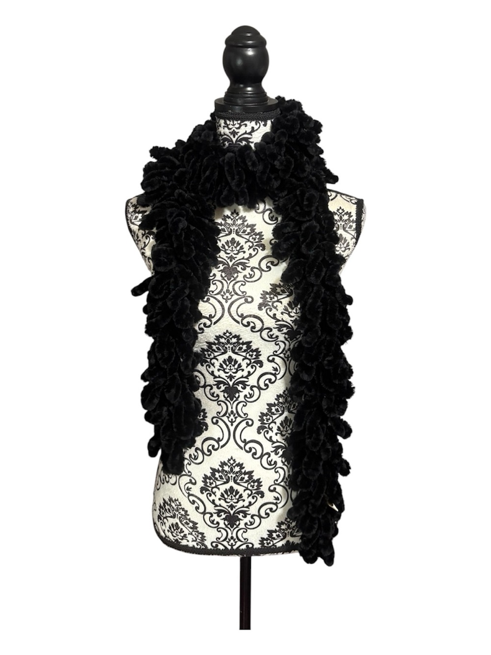 Y2k Black Plush Ruffle Boa Scarf
